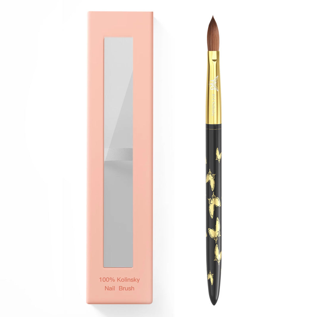 Pincel de acrílico # 14  - 100% kolinski con mariposas doradas.