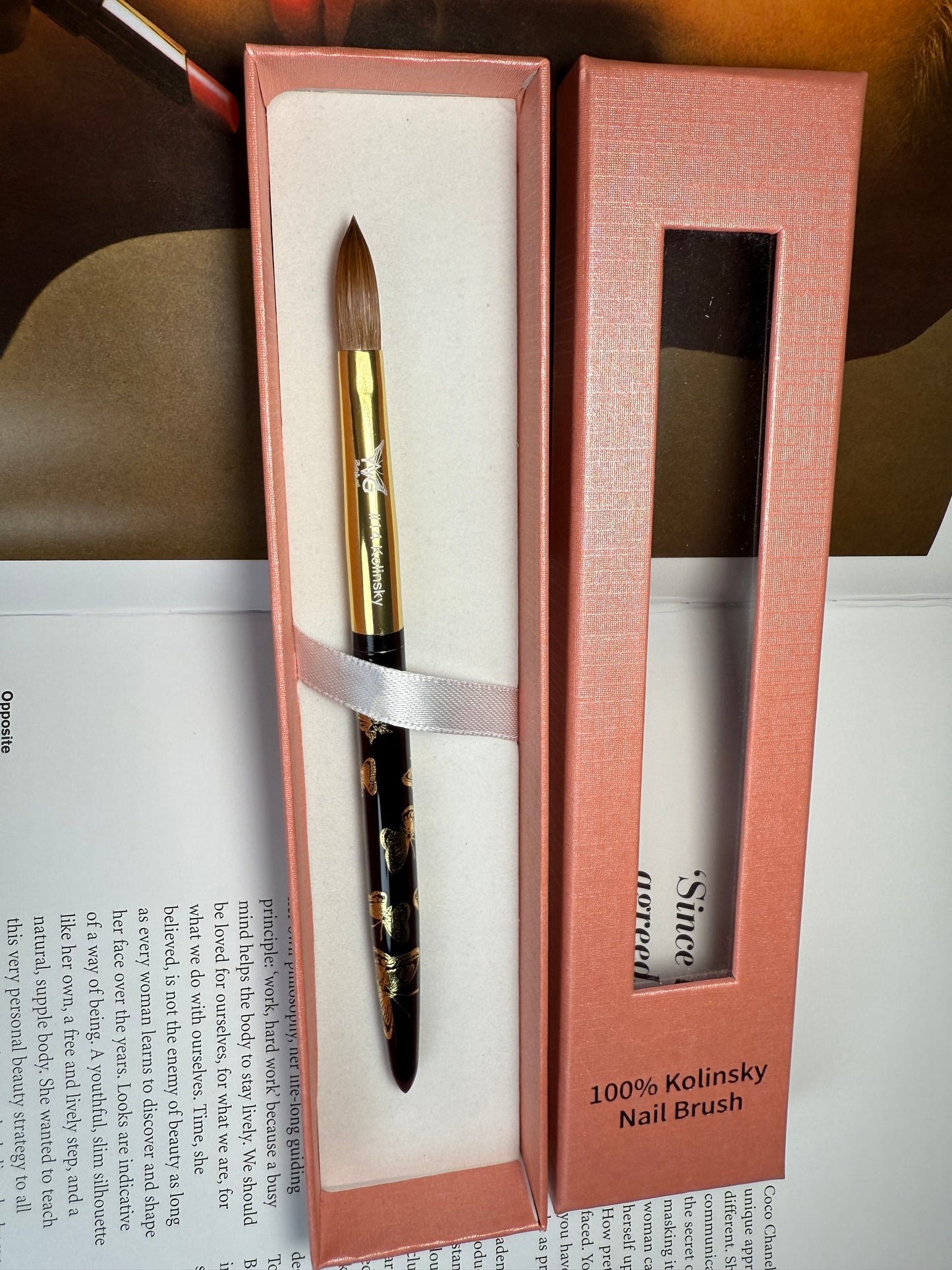 Pincel de acrílico # 14  - 100% kolinski con mariposas doradas.